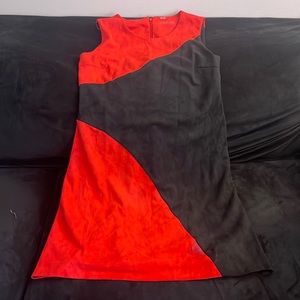 Calvin Klein size 14 suede dress. Black and red. See mark on front in photo.